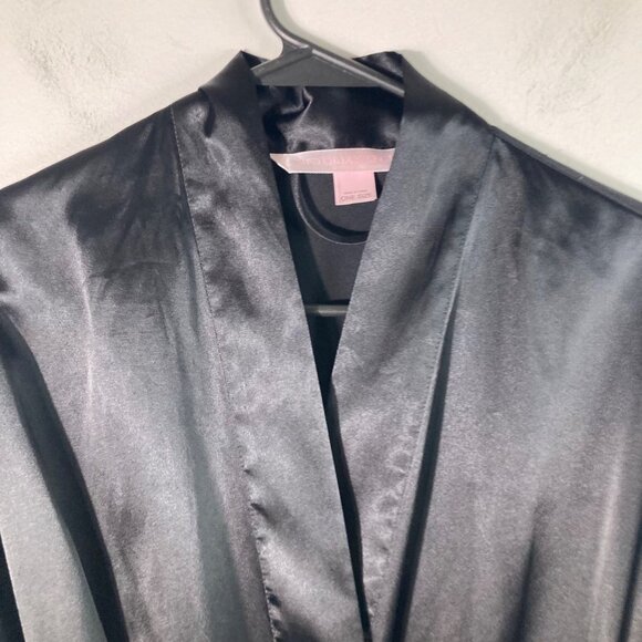 Womens Vintage 90s Victorias Secret Satin Robe Short Black OS Polyester 1/2 Slee - Picture 5 of 12